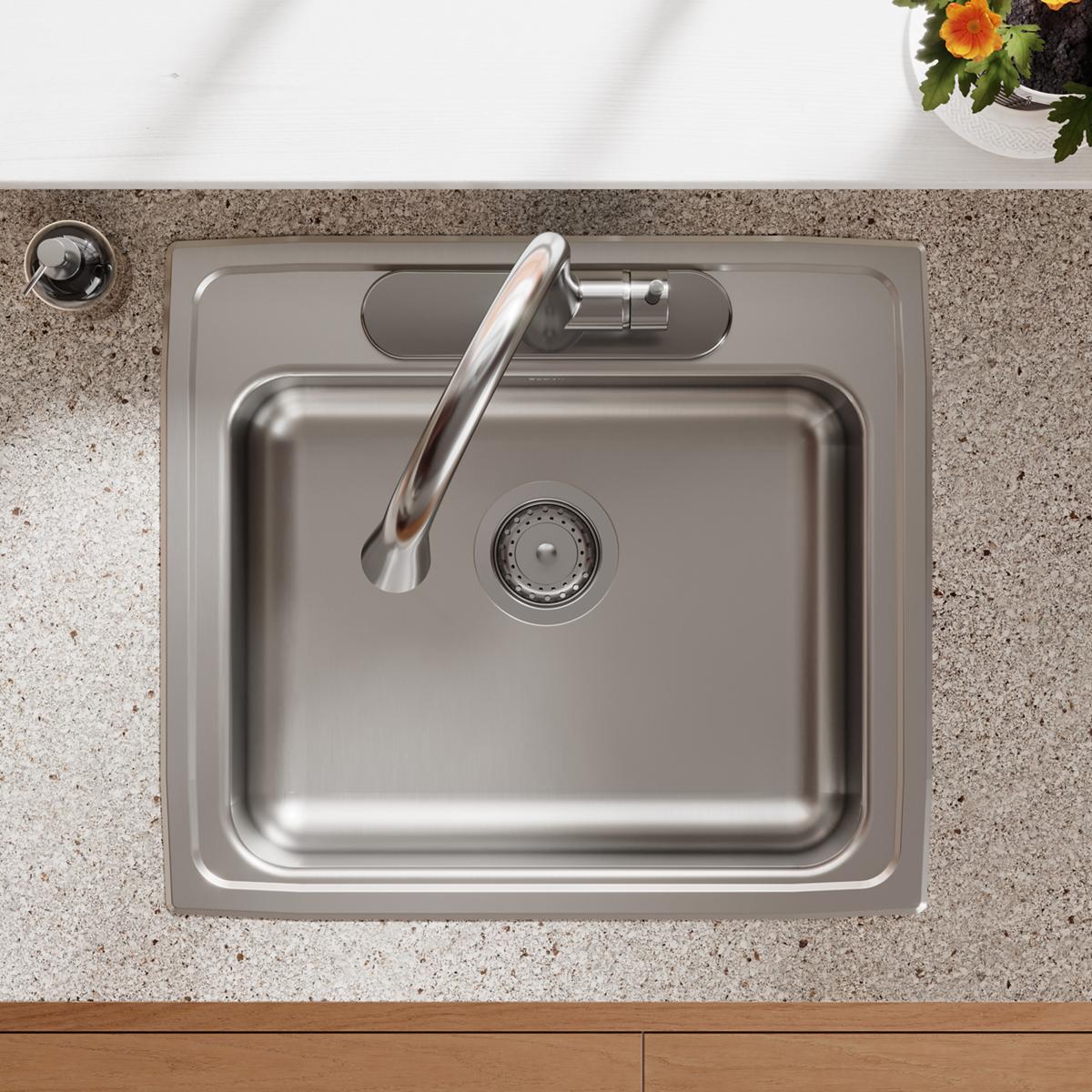 Elkay Lustertone Classic 22" Drop In/Topmount Stainless Steel ADA Kitchen Sink, Lustrous Satin, 2 Faucet Holes, LRAD2219652