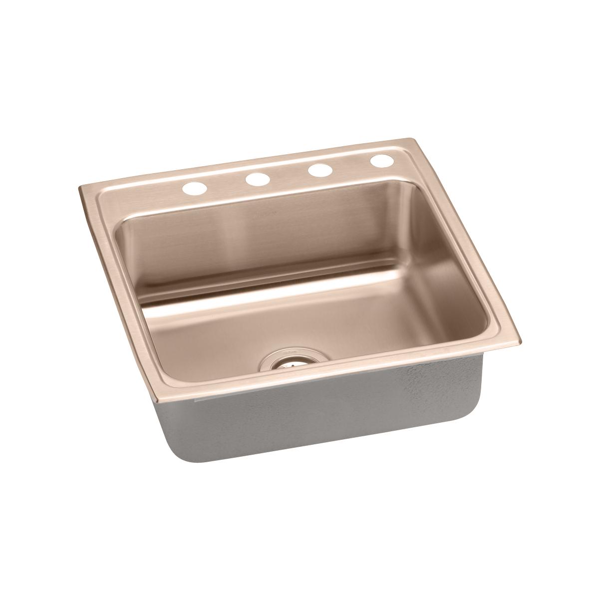 Elkay 22" Drop In/Topmount CuVerro Antimicrobial Copper ADA Kitchen Sink, Lustrous Satin, 1 Faucet Hole, LRAD2222601-CU