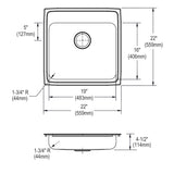 Elkay Lustertone Classic 22" Drop In/Topmount Stainless Steel ADA Kitchen Sink, Lustrous Satin, 1 Faucet Hole, LRAD2222451