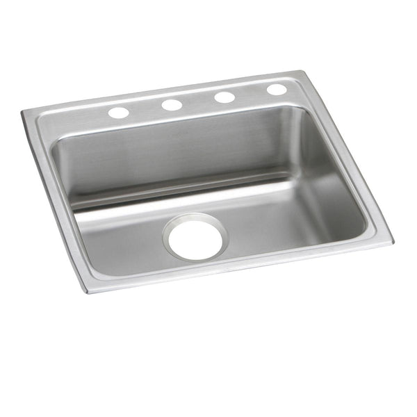 Elkay Lustertone Classic 22" Drop In/Topmount Stainless Steel ADA Kitchen Sink, Lustrous Satin, 4 Faucet Holes, LRAD2222504