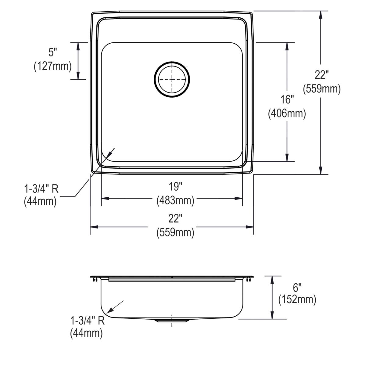 Elkay 22" Drop In/Topmount CuVerro Antimicrobial Copper ADA Kitchen Sink, Lustrous Satin, 1 Faucet Hole, LRAD2222601-CU