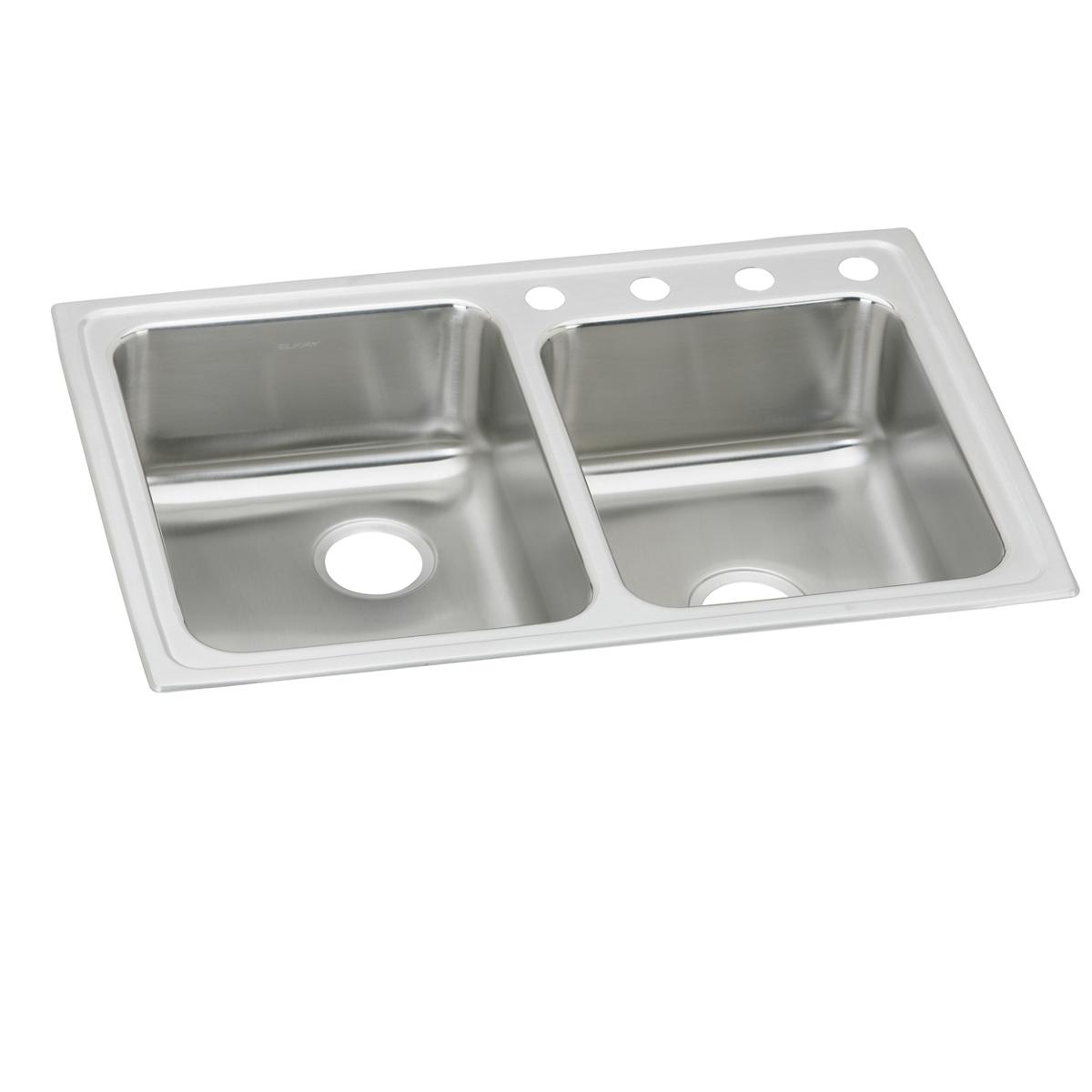 Elkay Lustertone Classic 33" Drop In/Topmount Stainless Steel ADA Kitchen Sink, Double Bowl, Lustrous Satin, 2 Faucet Holes, LRAD250652