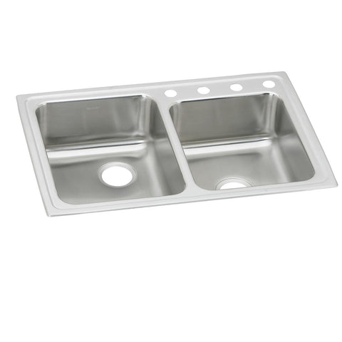 Elkay Lustertone Classic 33" Drop In/Topmount Stainless Steel ADA Kitchen Sink, Double Bowl, Lustrous Satin, 1 Faucet Hole, LRAD250551