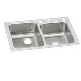 Elkay Lustertone Classic 33" Drop In/Topmount Stainless Steel ADA Kitchen Sink, Double Bowl, Lustrous Satin, 3 Faucet Holes, LRAD250553