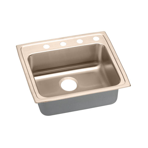 Elkay 25" Drop In/Topmount CuVerro Antimicrobial Copper ADA Kitchen Sink, Lustrous Satin, 1 Faucet Hole, LRAD2521651-CU