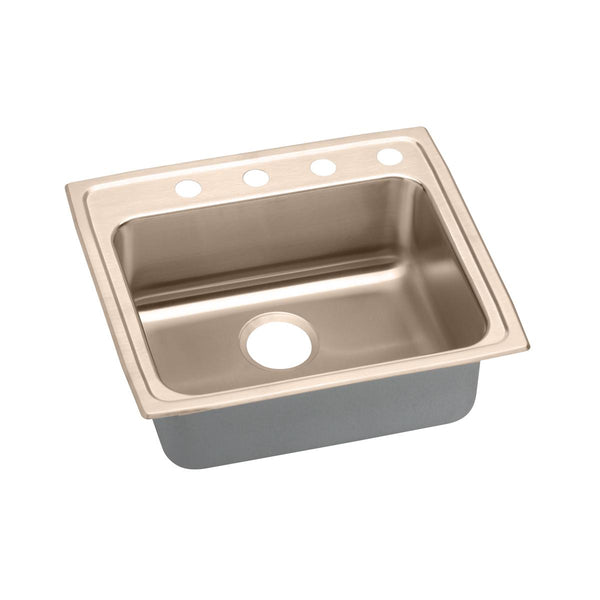 Elkay 25" Drop In/Topmount CuVerro Antimicrobial Copper ADA Kitchen Sink, Lustrous Satin, 3 Faucet Holes, LRAD2521403-CU