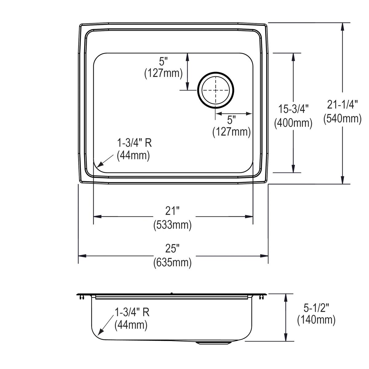 Elkay Lustertone Classic 25" Drop In/Topmount Stainless Steel ADA Kitchen Sink, Lustrous Satin, 4 Faucet Holes, LRAD252155R4