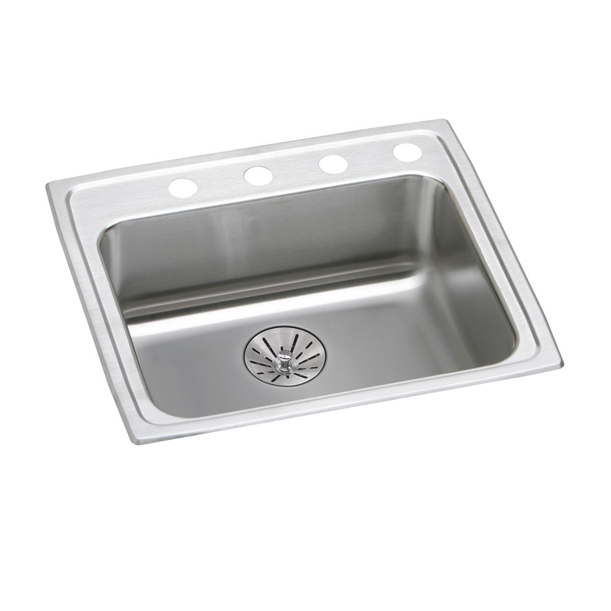 Elkay Lustertone Classic 25" Drop In/Topmount Stainless Steel ADA Kitchen Sink, Lustrous Satin, 2 Faucet Holes, Perfect Drain, LRAD252165PD2