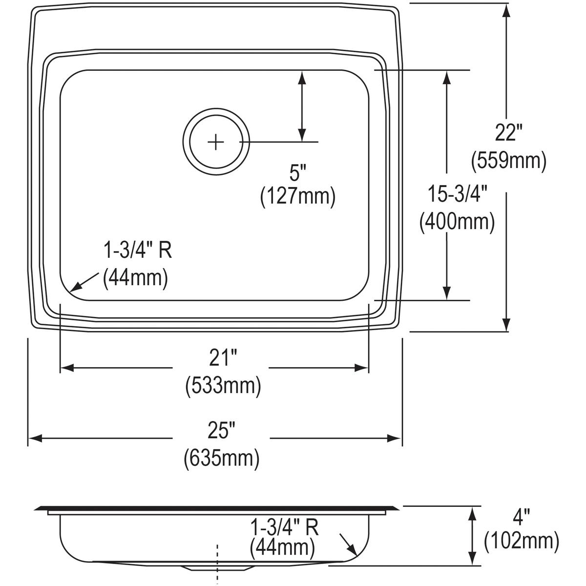 Elkay 25" Drop In/Topmount CuVerro Antimicrobial Copper ADA Kitchen Sink, Lustrous Satin, 2 Faucet Holes, LRAD2522402-CU