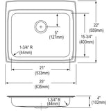 Elkay Lustertone Classic 25" Drop In/Topmount Stainless Steel ADA Kitchen Sink, Lustrous Satin, 2 Faucet Holes, LRAD2522402