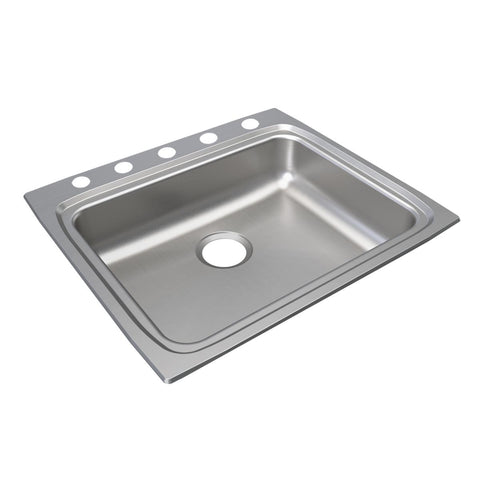 Elkay Lustertone Classic 25" Drop In/Topmount Stainless Steel ADA Kitchen Sink, Lustrous Satin, 5 Faucet Holes, LRAD2522555