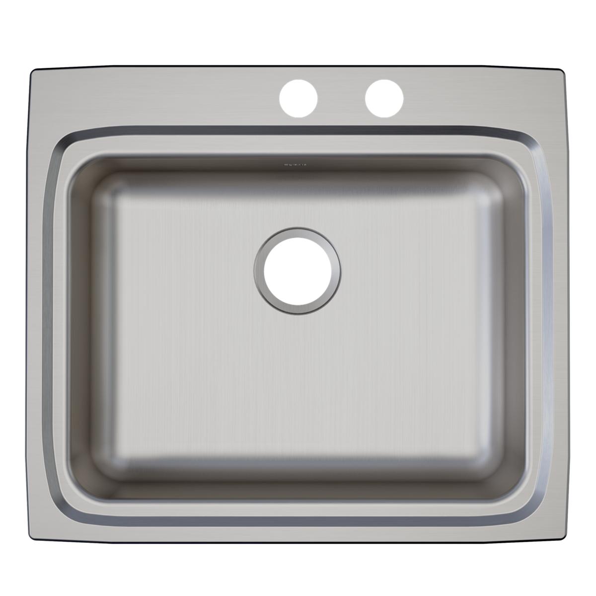 Elkay Lustertone Classic 25" Drop In/Topmount Stainless Steel ADA Kitchen Sink, Lustrous Satin, MR2 Faucet Holes, LRAD252255MR2