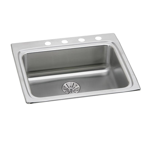 Elkay Lustertone Classic 25" Drop In/Topmount Stainless Steel ADA Kitchen Sink, Lustrous Satin, 5 Faucet Holes, Perfect Drain, LRAD252265PD5