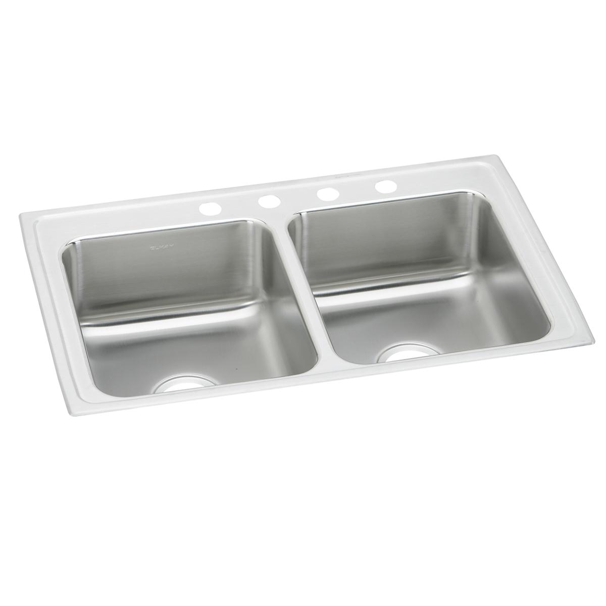 Elkay Lustertone Classic 29" Drop In/Topmount Stainless Steel ADA Kitchen Sink, 50/50 Double Bowl, Lustrous Satin, 1 Faucet Hole, LRAD2918501