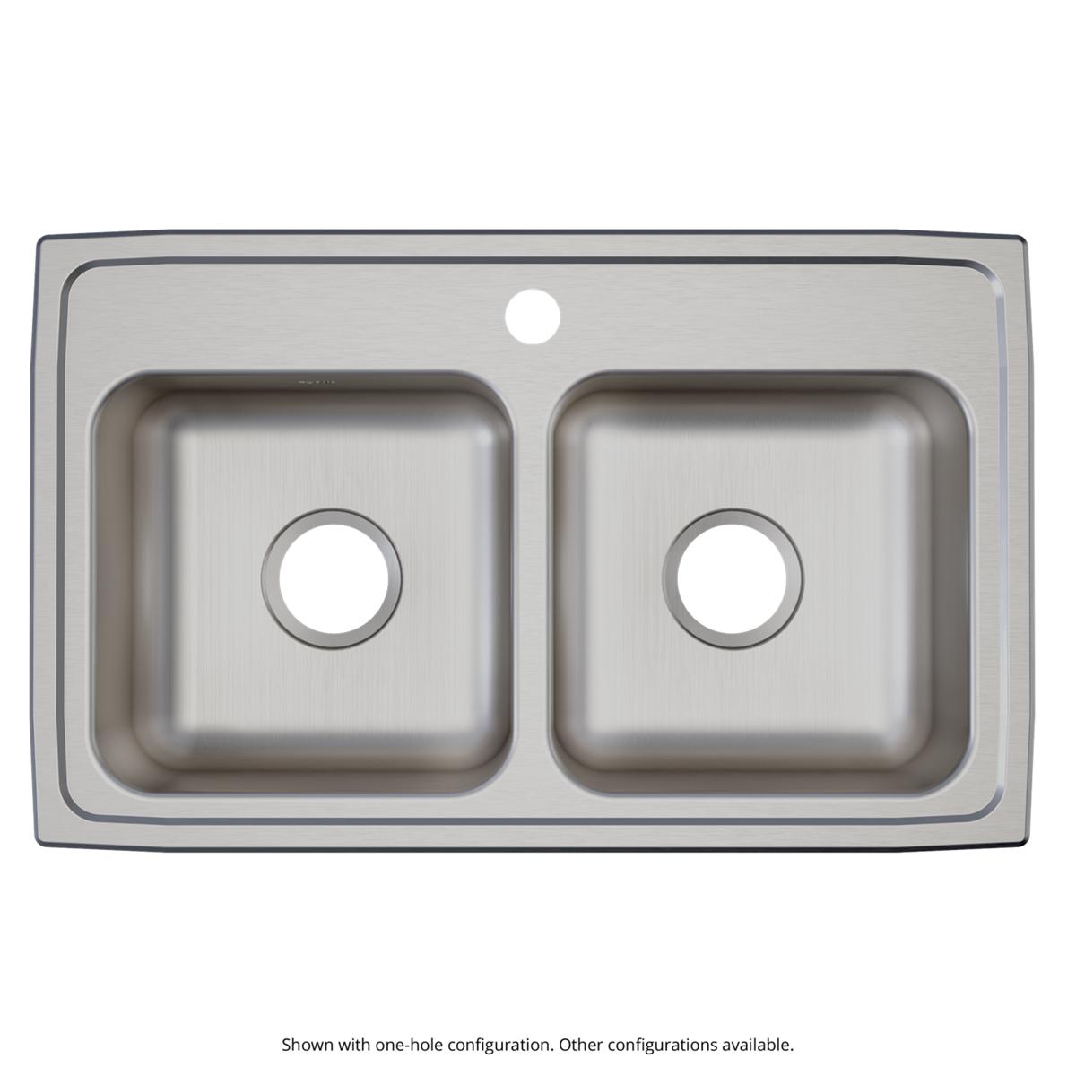 Elkay Lustertone Classic 29" Drop In/Topmount Stainless Steel ADA Kitchen Sink, 50/50 Double Bowl, Lustrous Satin, 3 Faucet Holes, LRAD2918553