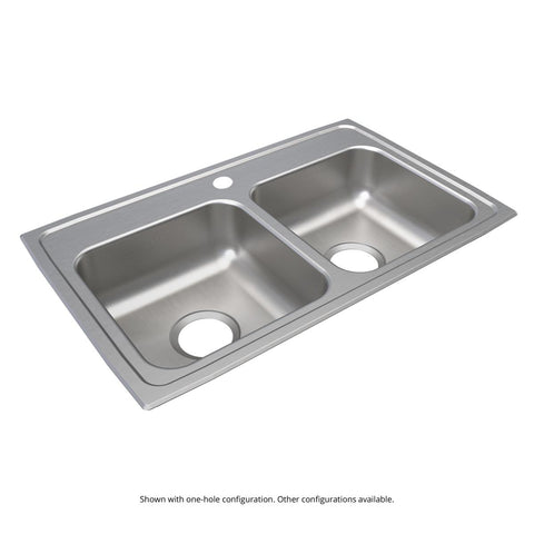 Elkay Lustertone Classic 29" Drop In/Topmount Stainless Steel ADA Kitchen Sink, 50/50 Double Bowl, Lustrous Satin, 4 Faucet Holes, LRAD2918654