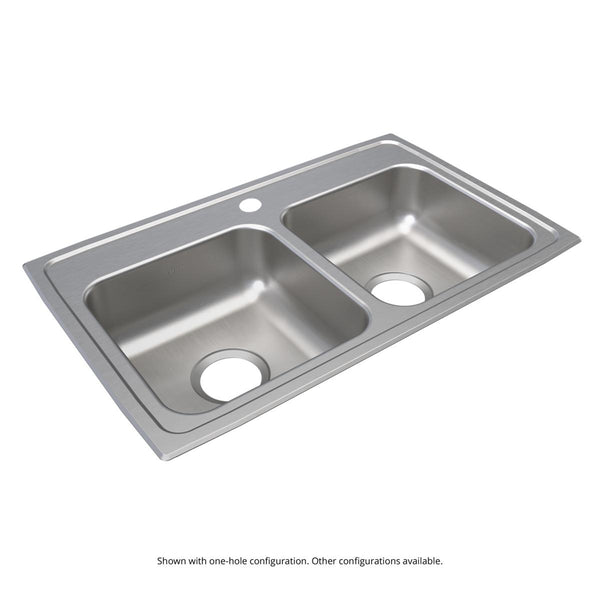 Elkay Lustertone Classic 29" Drop In/Topmount Stainless Steel ADA Kitchen Sink, 50/50 Double Bowl, Lustrous Satin, 2 Faucet Holes, LRAD2918652