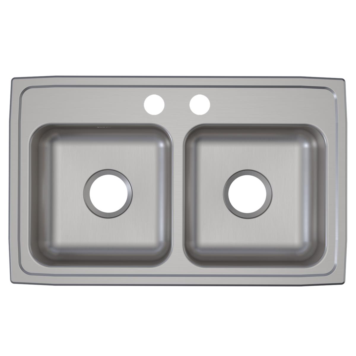 Elkay Lustertone Classic 29" Drop In/Topmount Stainless Steel ADA Kitchen Sink, 50/50 Double Bowl, Lustrous Satin, 2 Faucet Holes, LRAD2918552