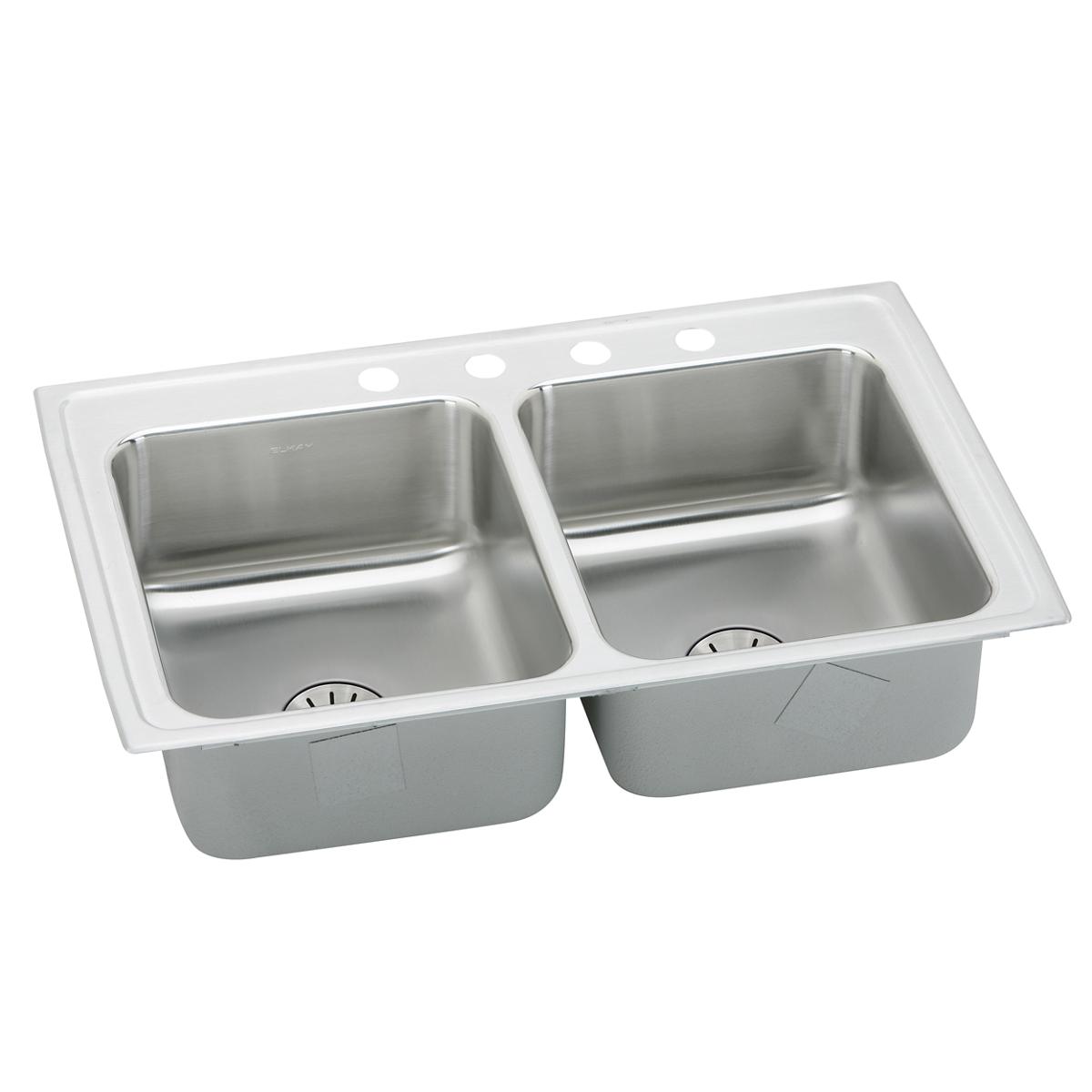Elkay Lustertone Classic 29" Drop In/Topmount Stainless Steel ADA Kitchen Sink, 50/50 Double Bowl, Lustrous Satin, 2 Faucet Holes, Perfect Drain, LRADQ291865PD2