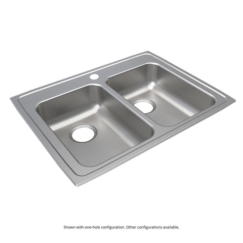 Elkay Lustertone Classic 29" Drop In/Topmount Stainless Steel ADA Kitchen Sink, 50/50 Double Bowl, Lustrous Satin, MR2 Faucet Holes, LRAD292255MR2