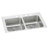 Elkay Lustertone Classic 29" Drop In/Topmount Stainless Steel ADA Kitchen Sink, 50/50 Double Bowl, Lustrous Satin, 4 Faucet Holes, Perfect Drain, LRAD292265PD4