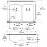 Elkay Lustertone Classic 29" Drop In/Topmount Stainless Steel ADA Kitchen Sink, 50/50 Double Bowl, Lustrous Satin, 4 Faucet Holes, Perfect Drain, LRAD292265PD4