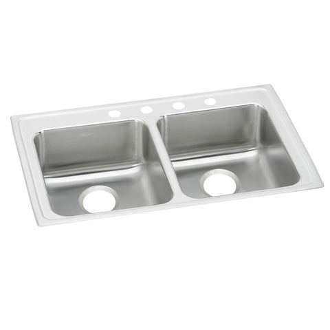 Elkay Lustertone Classic 33" Drop In/Topmount Stainless Steel ADA Kitchen Sink, 50/50 Double Bowl, Lustrous Satin, 1 Faucet Hole, LRAD3319401