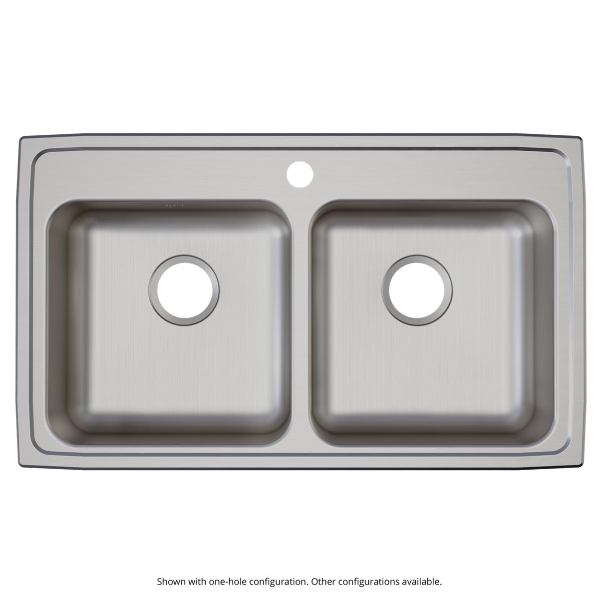 Elkay Lustertone Classic 33" Drop In/Topmount Stainless Steel ADA Kitchen Sink, 50/50 Double Bowl, Lustrous Satin, 4 Faucet Holes, LRAD3319554