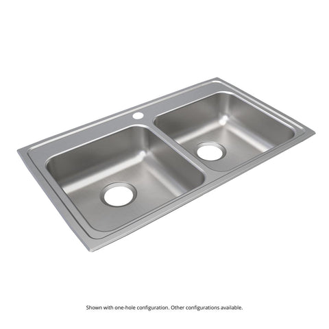 Elkay Lustertone Classic 33" Drop In/Topmount Stainless Steel ADA Kitchen Sink, 50/50 Double Bowl, Lustrous Satin, No Faucet Hole, LRAD3319600