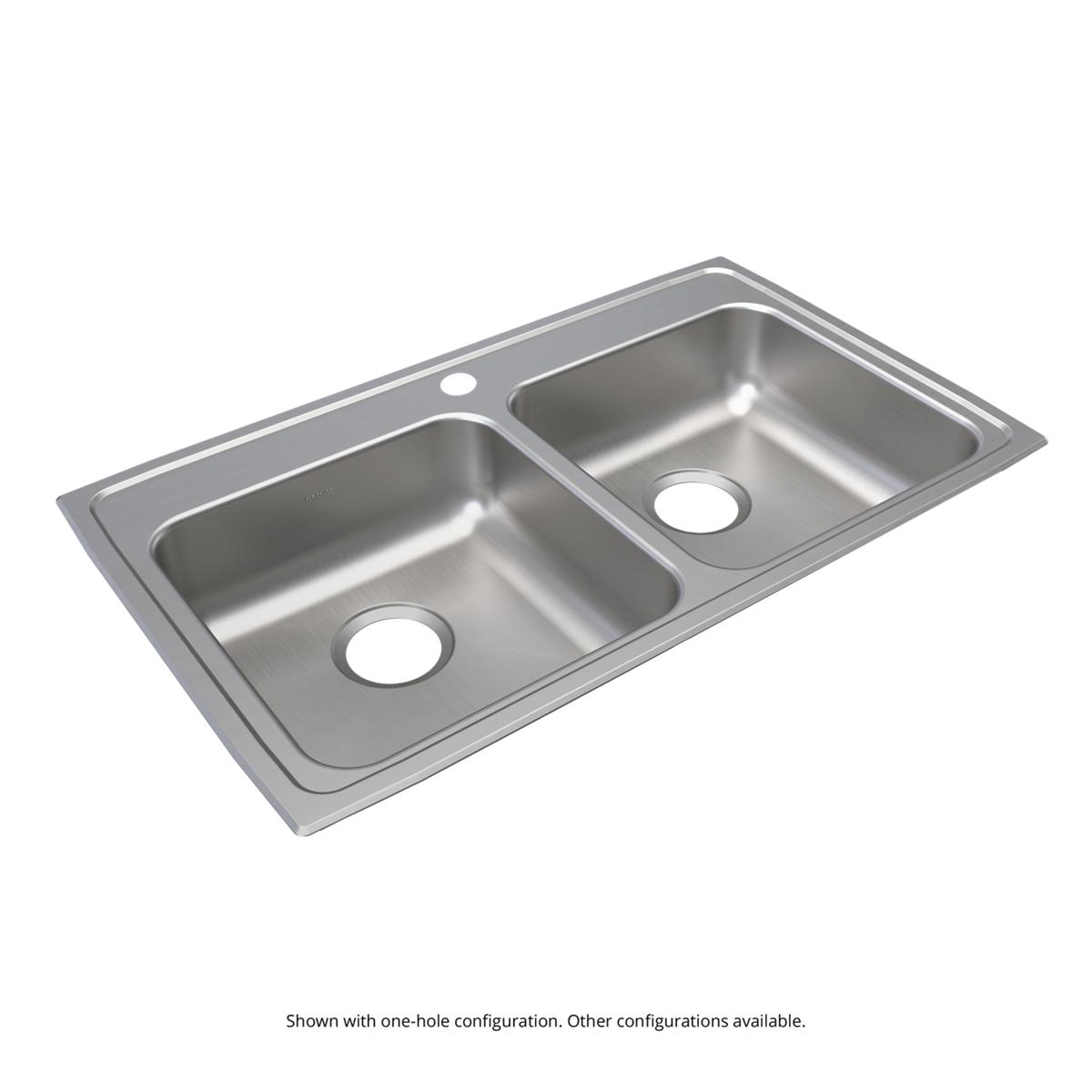 Elkay Lustertone Classic 33" Drop In/Topmount Stainless Steel ADA Kitchen Sink, 50/50 Double Bowl, Lustrous Satin, 4 Faucet Holes, LRAD3319554