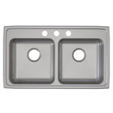 Elkay Lustertone Classic 33" Drop In/Topmount Stainless Steel ADA Kitchen Sink, 50/50 Double Bowl, Lustrous Satin, 3 Faucet Holes, LRAD3319603