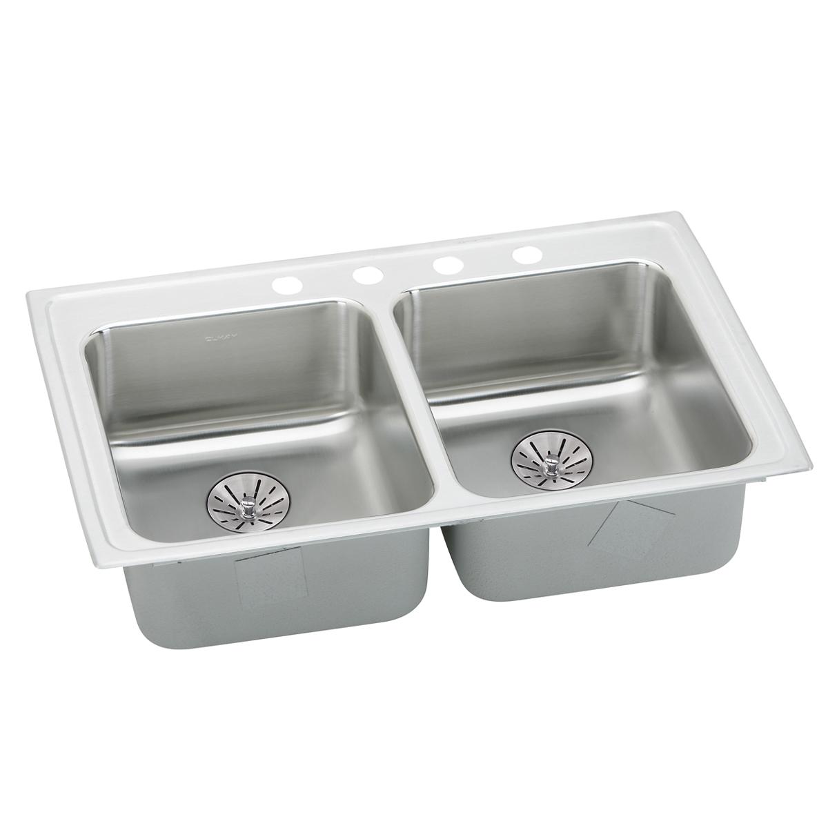 Elkay Lustertone Classic 33" Drop In/Topmount Stainless Steel ADA Kitchen Sink, 50/50 Double Bowl, Lustrous Satin, 2 Faucet Holes, Perfect Drain, LRADQ331965PD2