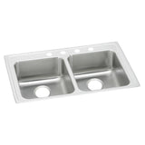 Elkay Lustertone Classic 33" Drop In/Topmount Stainless Steel ADA Kitchen Sink, 50/50 Double Bowl, Lustrous Satin, 4 Faucet Holes, LRAD3319654