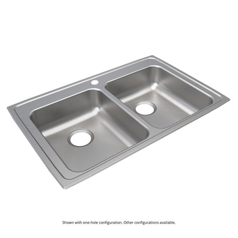 Elkay Lustertone Classic 33" Drop In/Topmount Stainless Steel ADA Kitchen Sink, 50/50 Double Bowl, Lustrous Satin, No Faucet Hole, LRAD3321550
