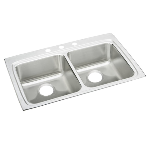 Elkay Lustertone Classic 33" Drop In/Topmount Stainless Steel ADA Kitchen Sink, 50/50 Double Bowl, Lustrous Satin, 1 Faucet Hole, LRAD3322501