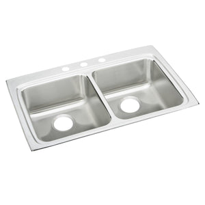 Alternate Image for Elkay Lustertone Classic 33" Drop In/Topmount Stainless Steel ADA Kitchen Sink, 50/50 Double Bowl, Lustrous Satin, No Faucet Hole, LRAD3322400