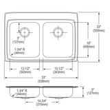 Elkay Lustertone Classic 33" Drop In/Topmount Stainless Steel ADA Kitchen Sink, 50/50 Double Bowl, Lustrous Satin, No Faucet Hole, LRADQ3322500