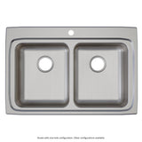 Elkay Lustertone Classic 33" Drop In/Topmount Stainless Steel ADA Kitchen Sink, 50/50 Double Bowl, Lustrous Satin, MR2 Faucet Holes, LRAD332260MR2