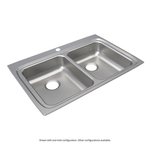 Elkay Lustertone Classic 33" Drop In/Topmount Stainless Steel ADA Kitchen Sink, 50/50 Double Bowl, Lustrous Satin, MR2 Faucet Holes, LRAD332255MR2
