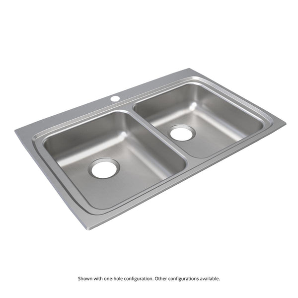 Elkay Lustertone Classic 33" Drop In/Topmount Stainless Steel ADA Kitchen Sink, 50/50 Double Bowl, Lustrous Satin, No Faucet Hole, LRAD3322650