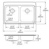 Elkay Lustertone Classic 33" Drop In/Topmount Stainless Steel ADA Kitchen Sink, 50/50 Double Bowl, Lustrous Satin, 3 Faucet Holes, LRADQ3322603