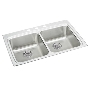 Alternate Image for Elkay Lustertone Classic 33" Drop In/Topmount Stainless Steel ADA Kitchen Sink, 50/50 Double Bowl, Lustrous Satin, 3 Faucet Holes, Perfect Drain, LRAD332265PD3