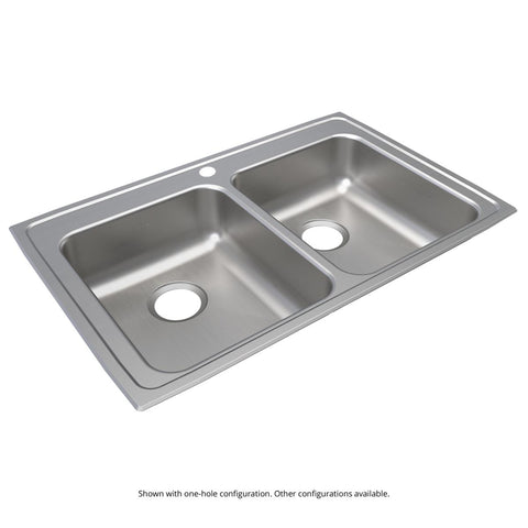 Elkay Lustertone Classic 33" Drop In/Topmount Stainless Steel ADA Kitchen Sink, 50/50 Double Bowl, Lustrous Satin, 3 Faucet Holes, LRADQ3321603