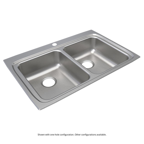 Elkay Lustertone Classic 33" Drop In/Topmount Stainless Steel ADA Kitchen Sink, 50/50 Double Bowl, Lustrous Satin, 4 Faucet Holes, LRADQ3322654