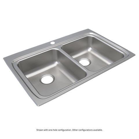 Elkay Lustertone Classic 33" Drop In/Topmount Stainless Steel ADA Kitchen Sink, 50/50 Double Bowl, Lustrous Satin, 2 Faucet Holes, LRADQ3322652
