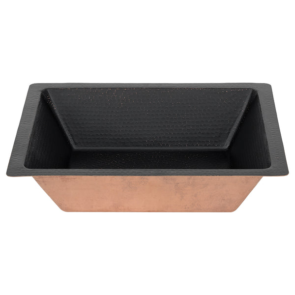 Premier Copper Products 19" x 16" Rectangle Dual - Undermount or Drop In Copper Bathroom Sink, Glazed Black, 17 Gauge, LREC19BLK