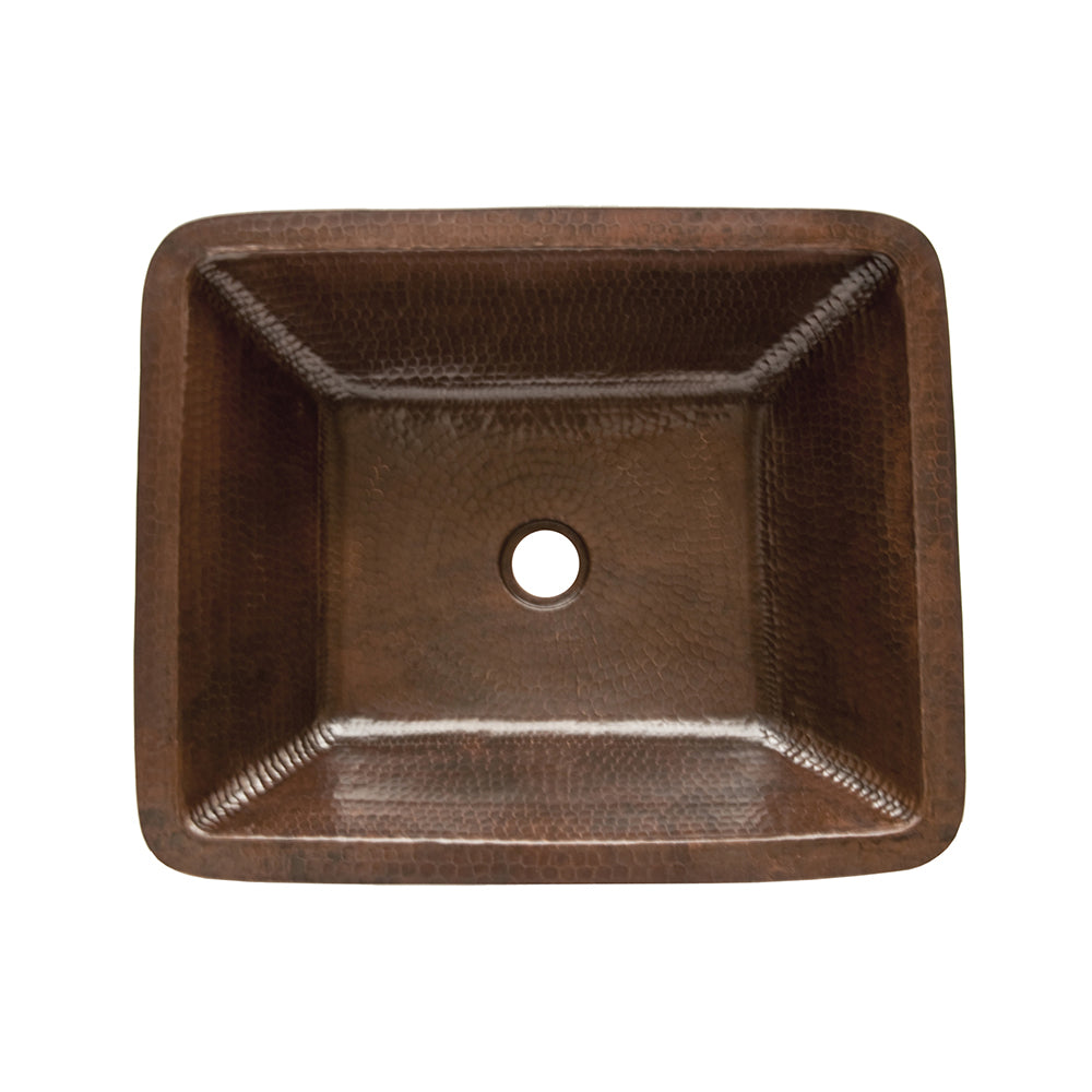 Premier Copper Products 19" Rectangle Under Counter Hammered Copper Bathroom Sink, Matching Drain and Accessories, Oil Rubbed Bronze, BSP5_LREC19DB-P