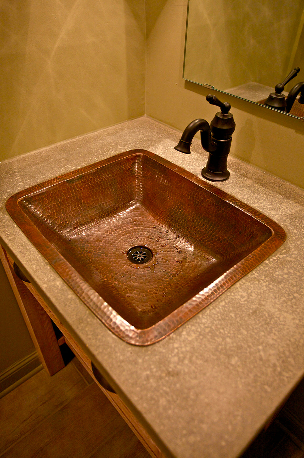 Installation Image of Premier Copper Products 19" Rectangle Copper Bathroom Sink, Oil Rubbed Bronze, LREC19DB