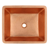 Premier Copper Products 19" Rectangle Under Counter Hammered Copper Bathroom Sink in Polished Copper, Matching Drain and Accessories, BSP5_LREC19PC-P