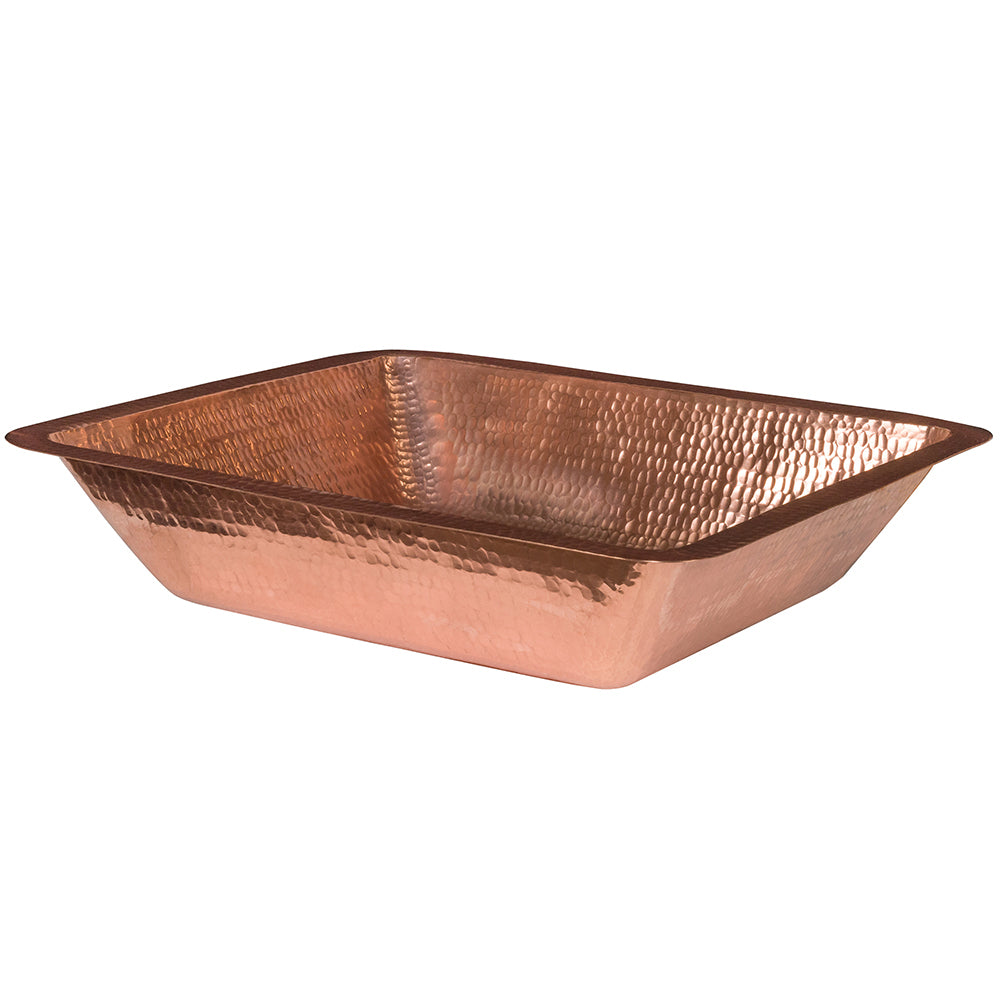 Premier Copper Products 19" Rectangle Under Counter Hammered Copper Bathroom Sink in Polished Copper, Matching Drain and Accessories, BSP5_LREC19PC-P